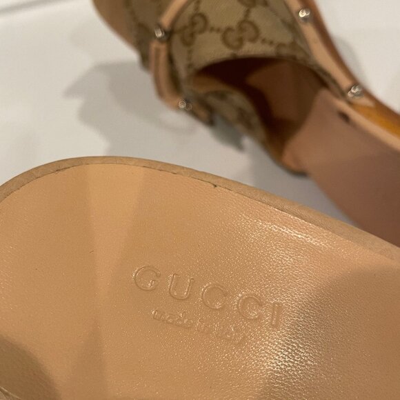 GUCCI -Beige/Tan GG Canvas Horsebit Platform Clogs (US 9) - Picture 4 of 5